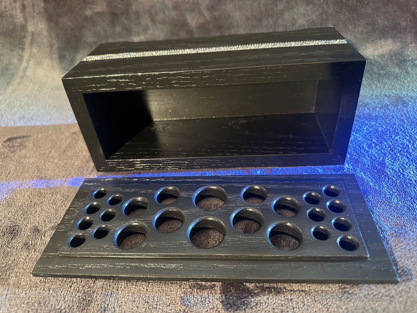 Satin Black Makeup Brush Holder with Sparkle Band Inlay, Makeup Brush Storage, Artist Brush Holder, Red Oak Makeup Brush Organizer