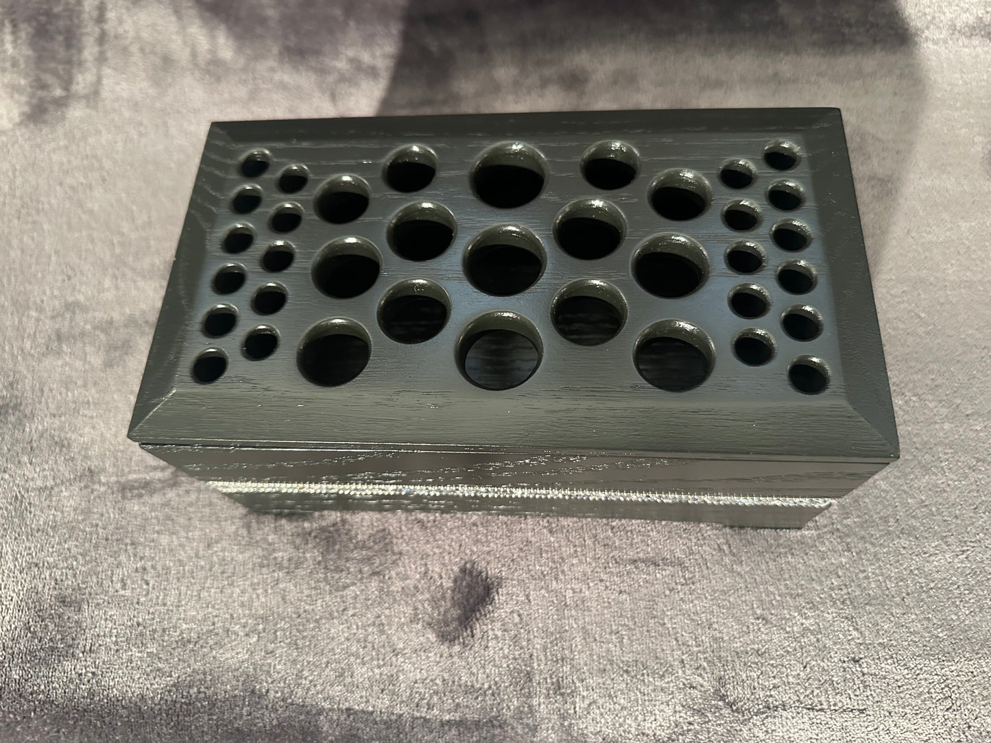 Satin Black Makeup Brush Holder with Sparkle Band Inlay, Makeup Brush Storage, Artist Brush Holder, Red Oak Makeup Brush Organizer