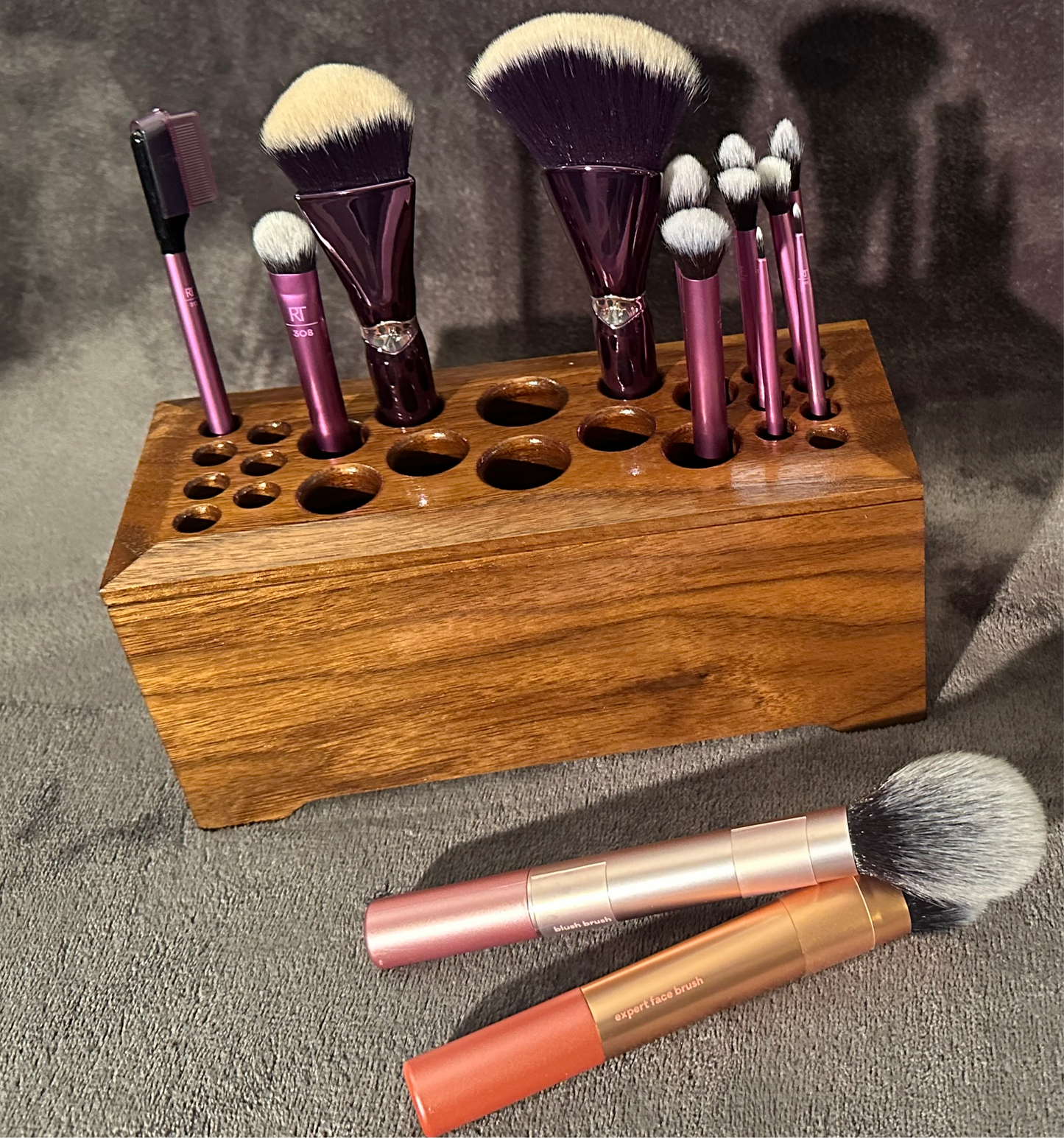 Walnut Hardwood Makeup Brush Holder, Makeup Brush Stand, Artist Brush Storage Box, Makeup Brush Organizer Box