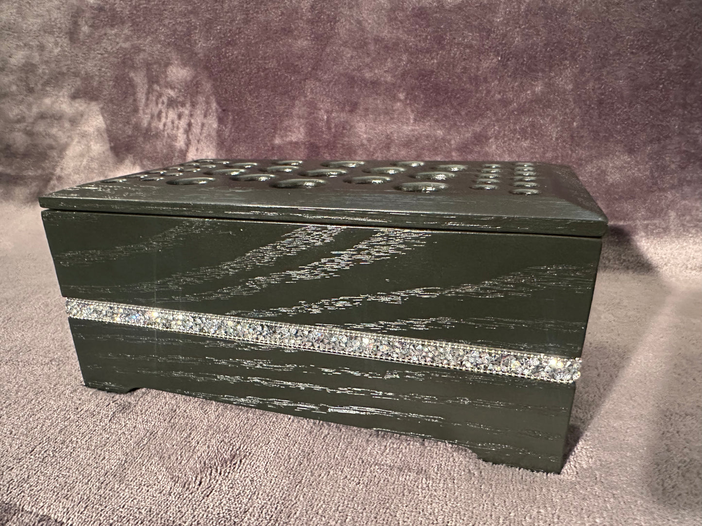 Satin Black Makeup Brush Holder with Sparkle Band Inlay, Makeup Brush Storage, Artist Brush Holder, Red Oak Makeup Brush Organizer