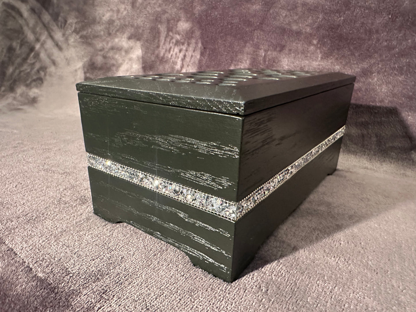 Satin Black Makeup Brush Holder with Sparkle Band Inlay, Makeup Brush Storage, Artist Brush Holder, Red Oak Makeup Brush Organizer