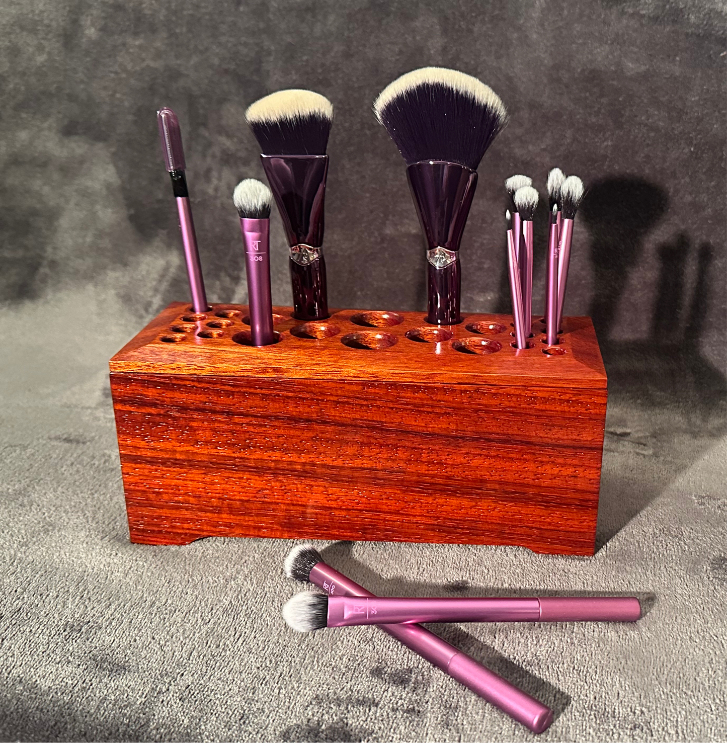 Exotic African Padauk Hardwood Makeup Brush Holder, Artist Brush Organizer, Makeup Brush Accessories, Wooden Brush Holder