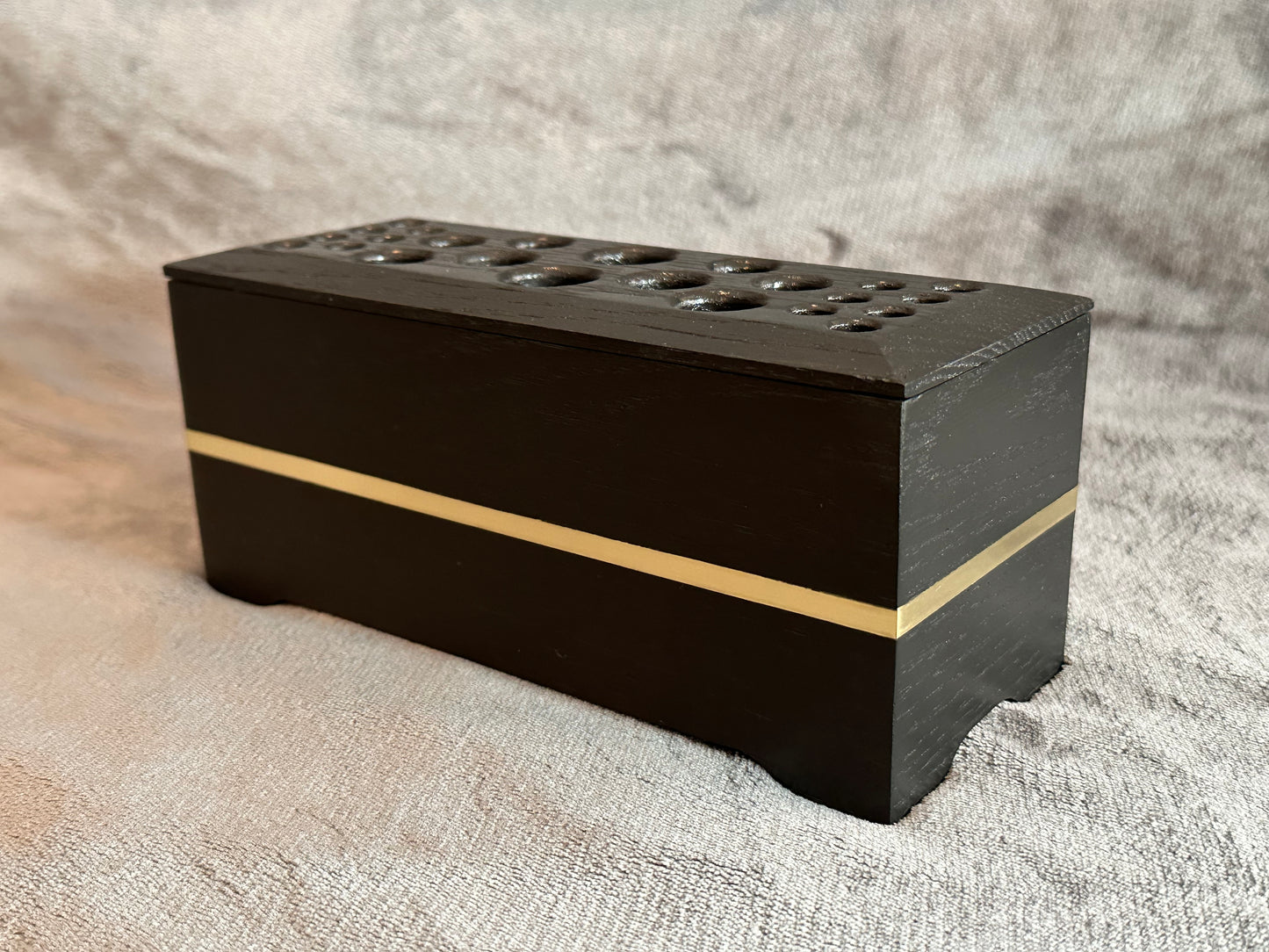 Satin black Red Oak hardwood makeup brush holder with brass inlay, Artist Brush Organizer, Makeup Brush Organizer, Wooden Brush Holder