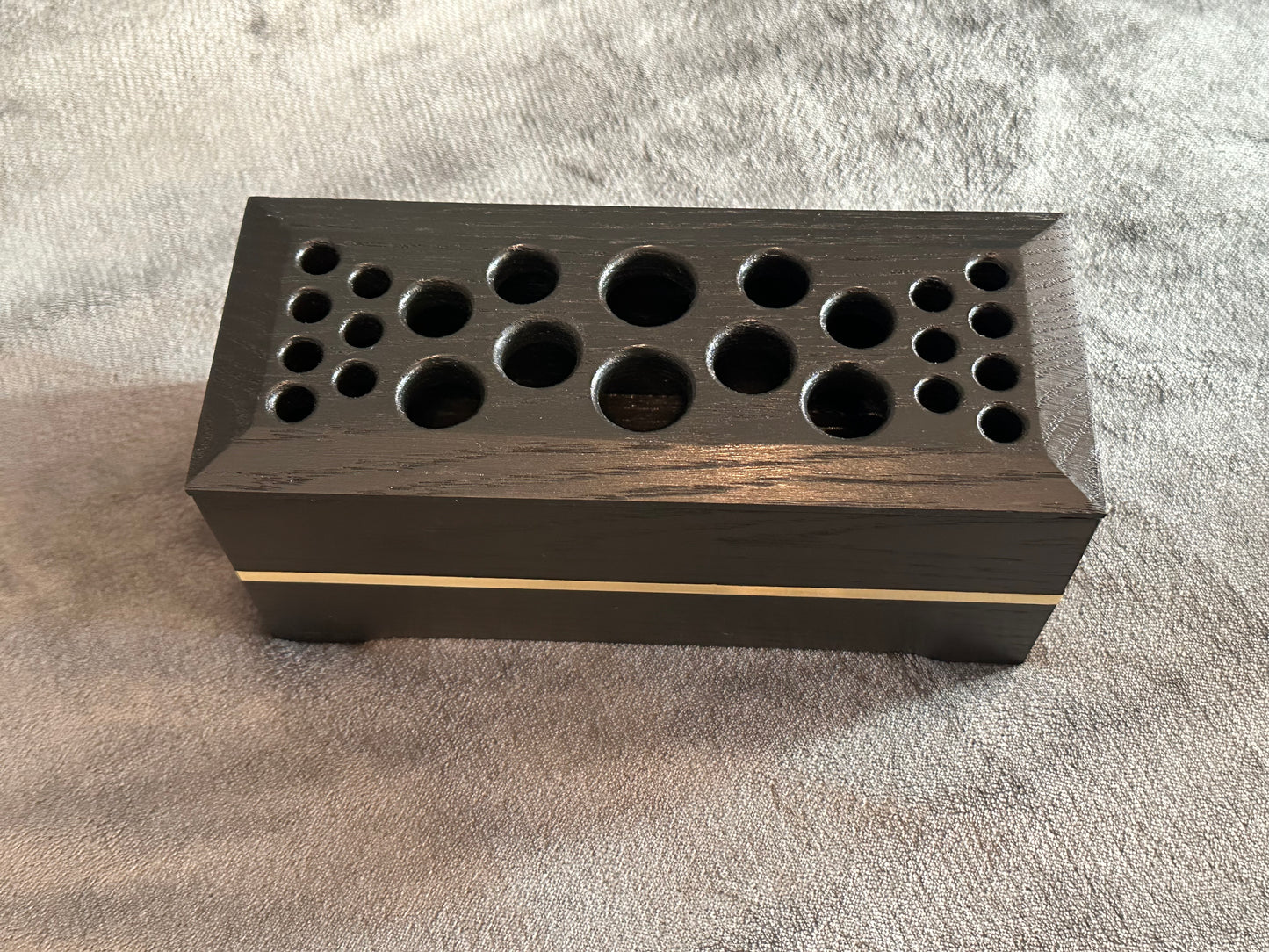 Satin black Red Oak hardwood makeup brush holder with brass inlay, Artist Brush Organizer, Makeup Brush Organizer, Wooden Brush Holder