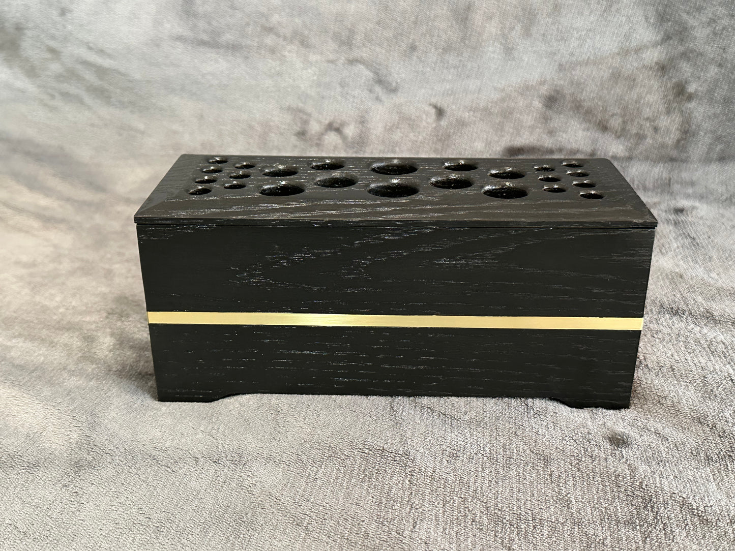 Satin black Red Oak hardwood makeup brush holder with brass inlay, Artist Brush Organizer, Makeup Brush Organizer, Wooden Brush Holder