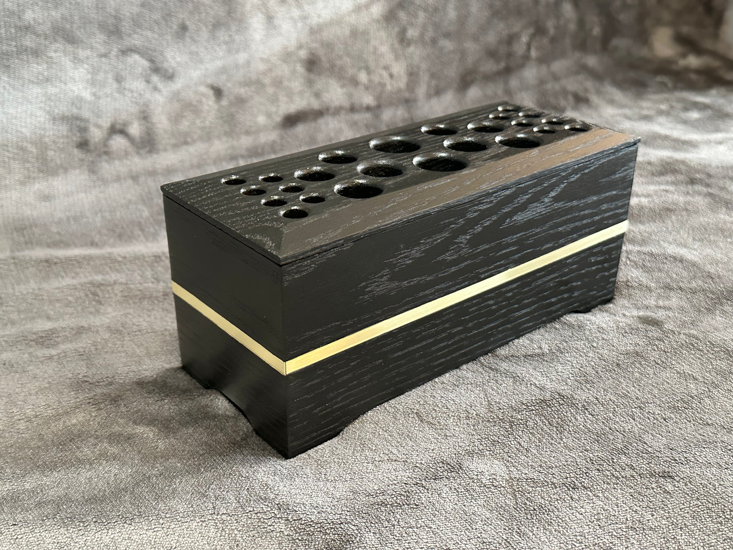 Satin black Red Oak hardwood makeup brush holder with brass inlay, Artist Brush Organizer, Makeup Brush Organizer, Wooden Brush Holder