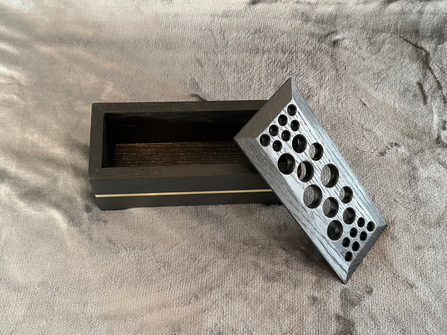 Satin black Red Oak hardwood makeup brush holder with brass inlay, Artist Brush Organizer, Makeup Brush Organizer, Wooden Brush Holder