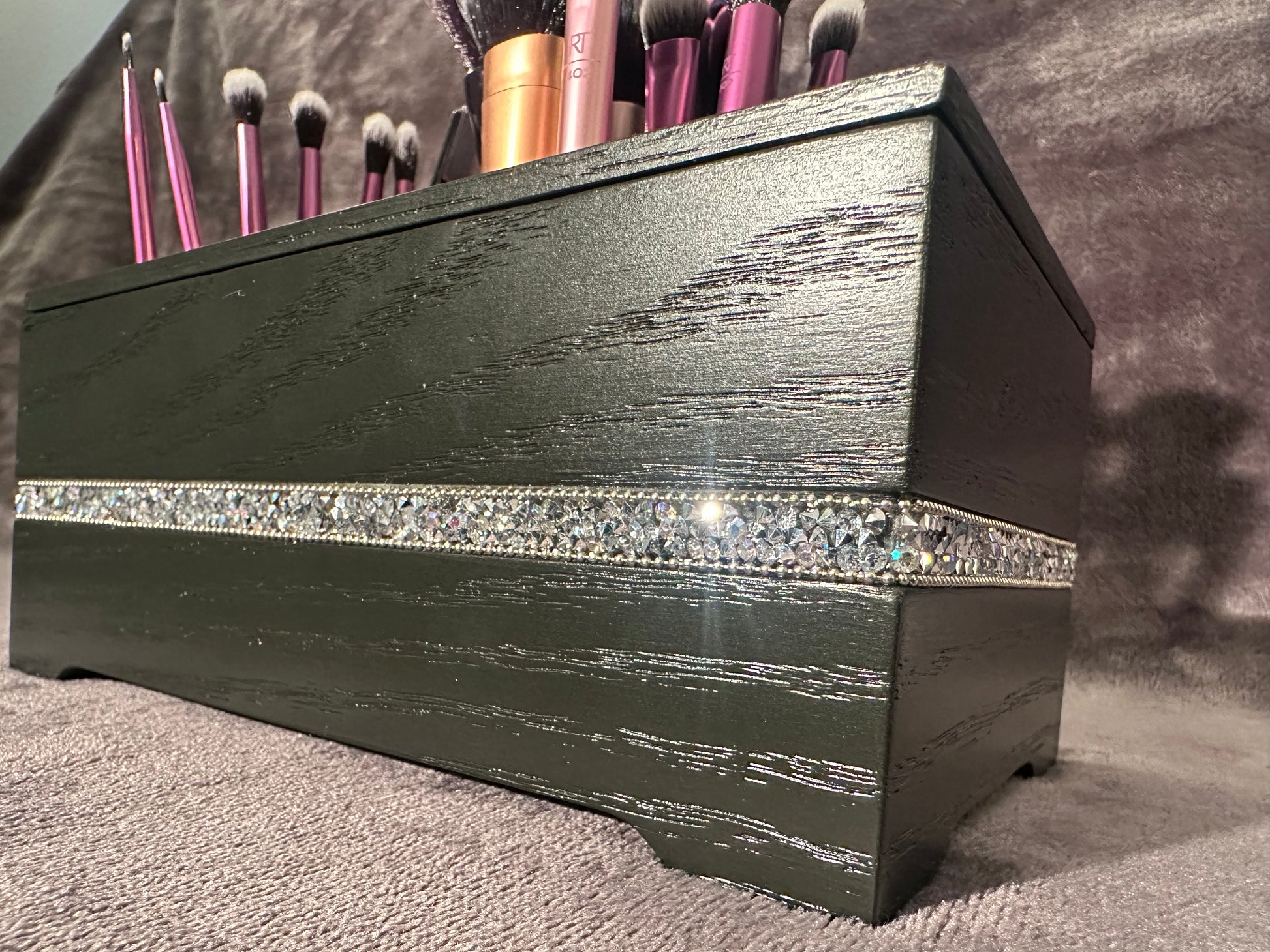 Luxury Wooden Satin Black Makeup Brush Holder with Sparkle Band Inlay, 71 Timberworks Luxury Wooden Satin Black Makeup Brush Holder with Sparkle Band Inlay, 71 Timberworks