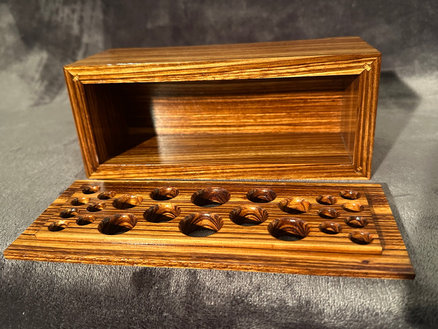 Zebrawood Makeup Brush Holder, Exotic Wooden box with Lid, Makeup Brush Organizer, Makeup Brush Holder for Vanity