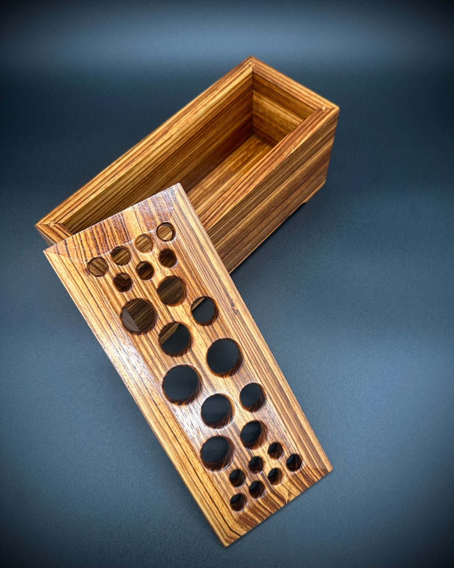 Zebrawood Makeup Brush Holder, Exotic Wooden box with Lid, Makeup Brush Organizer, Makeup Brush Holder for Vanity