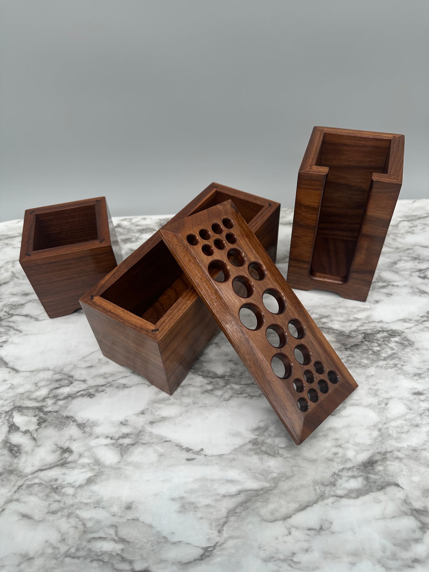 Walnut Hardwood Makeup Brush Holder, Makeup Brush Stand, Artist Brush Storage Box, Makeup Brush Organizer Box