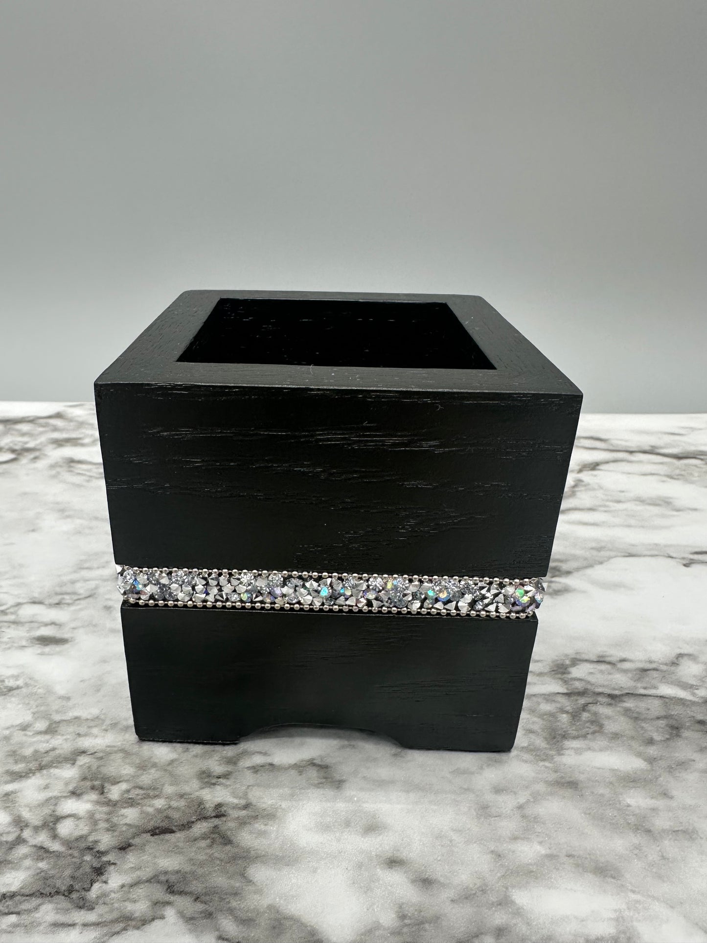 Luxury Wooden Satin Black Makeup Brush Holder with Sparkle Band Inlay,  Makeup Brush Storage, Artist Brush Holder, Red Oak Makeup Brush Organizer