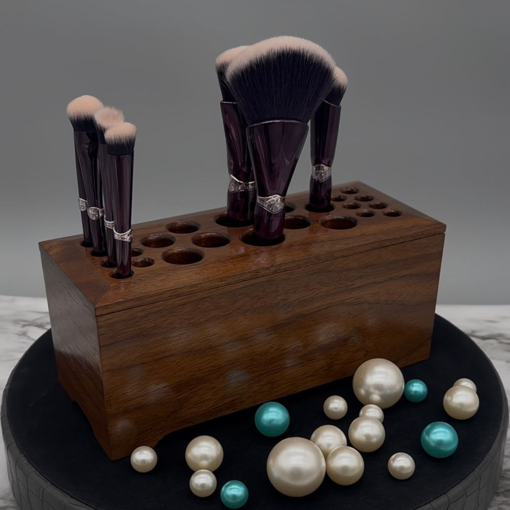Walnut Hardwood Makeup Brush Holder, Makeup Brush Stand, Artist Brush Storage Box, Makeup Brush Organizer Box