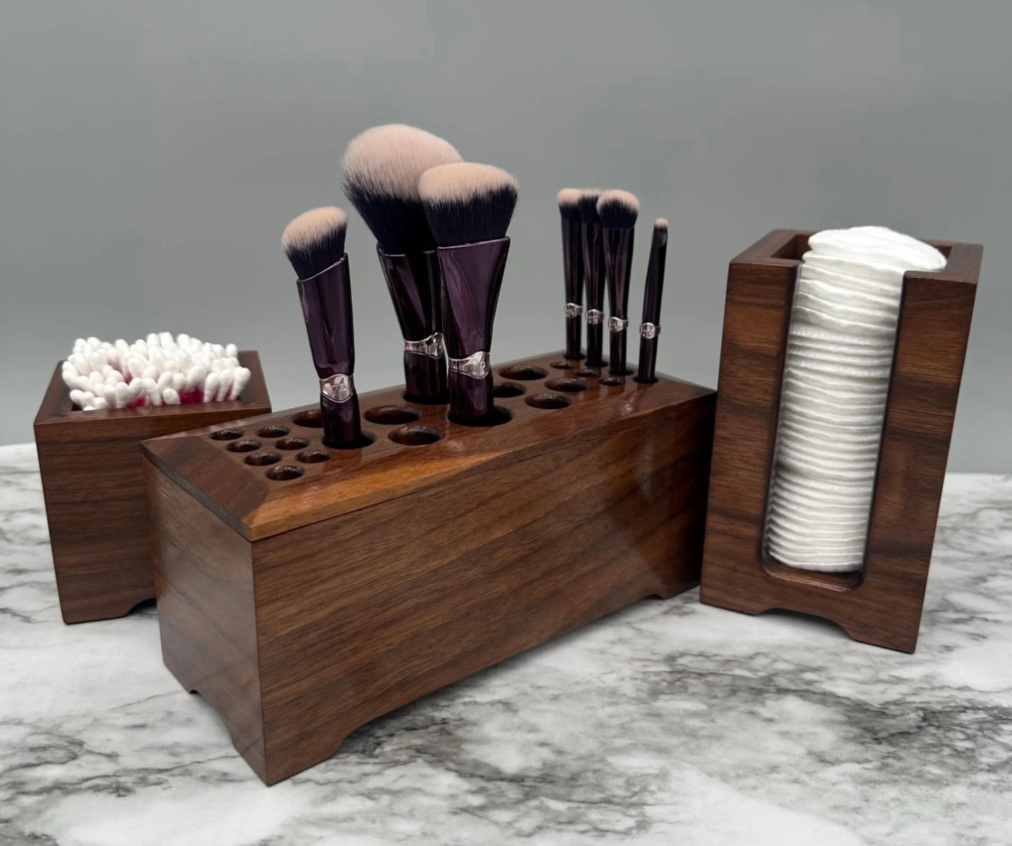 Walnut Hardwood Makeup Brush Holder, Makeup Brush Stand, Artist Brush Storage Box, Makeup Brush Organizer Box