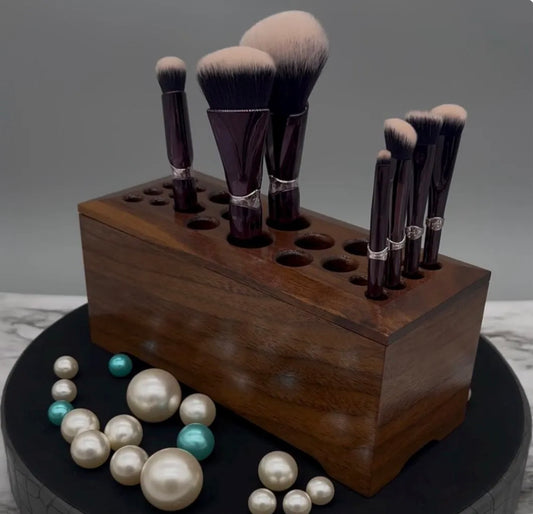 Walnut Hardwood Makeup Brush Holder, Makeup Brush Stand, Artist Brush Storage Box, Makeup Brush Organizer Box