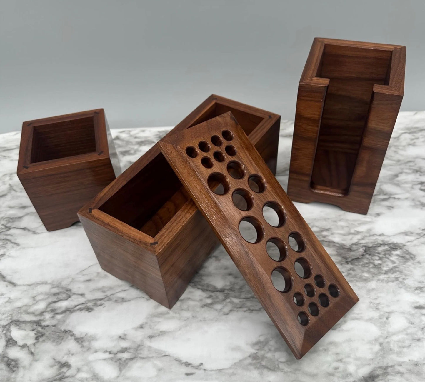 Walnut Hardwood Makeup Brush Holder, Makeup Brush Stand, Artist Brush Storage Box, Makeup Brush Organizer Box